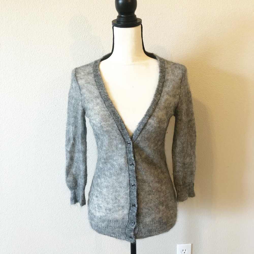 J. Crew Sweater Womens Small Gray Mohair Wool Blend Fuzzy Button Front Cardigan